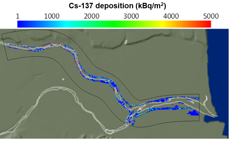 Estimated Cs-137 deposition at the time of the September 2015 typhoon, based on simulation