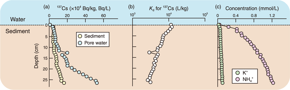 Vertical distribution of 137Cs and water quality in sediment-pore water