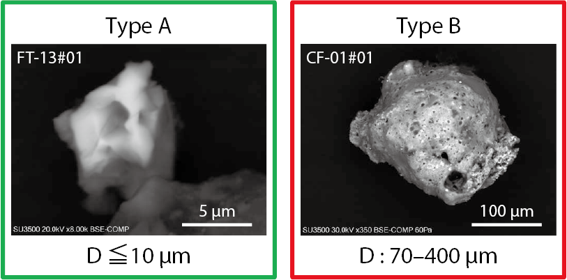 Two types of radioactive insoluble cesium particles